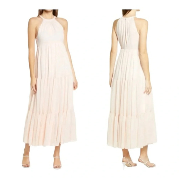CHELSEA28 TIERED FAUX Chiffon ROMANTIC Prairie MAXI DRESS NWOT - Picture 1 of 7